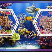 Chad 2014 Coral #2 perf sheetlet containing two hexagonal-shaped values unmounted mint