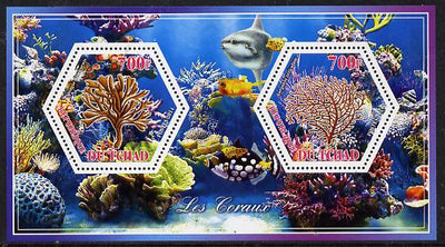 Chad 2014 Coral #2 perf sheetlet containing two hexagonal-shaped values unmounted mint