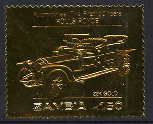 Zambia 1987 Classic Cars 1k50 Rolls Royce in 22k gold foil unmounted mint