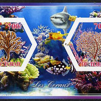 Chad 2014 Coral #2 imperf sheetlet containing two hexagonal-shaped values unmounted mint