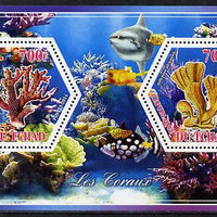 Chad 2014 Coral #3 perf sheetlet containing two hexagonal-shaped values unmounted mint