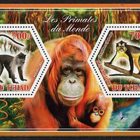 Chad 2014 Primates of the World #1 perf sheetlet containing two hexagonal-shaped values unmounted mint