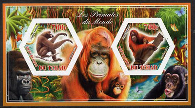 Chad 2014 Primates of the World #2 imperf sheetlet containing two hexagonal-shaped values unmounted mint