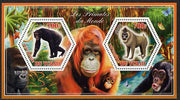 Chad 2014 Primates of the World #3 perf sheetlet containing two hexagonal-shaped values unmounted mint