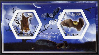 Chad 2014 Bats #2 imperf sheetlet containing two hexagonal-shaped values unmounted mint