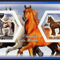 Chad 2014 Horses #3 imperf sheetlet containing two hexagonal-shaped values unmounted mint