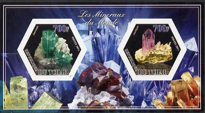 Chad 2014 Minerals #1 imperf sheetlet containing two hexagonal-shaped values unmounted mint