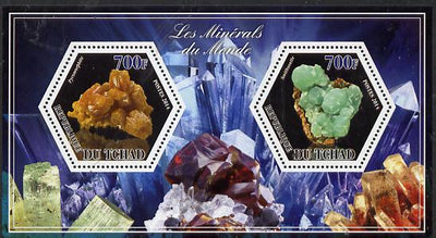 Chad 2014 Minerals #2 perf sheetlet containing two hexagonal-shaped values unmounted mint