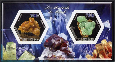 Chad 2014 Minerals #2 imperf sheetlet containing two hexagonal-shaped values unmounted mint