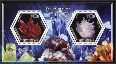 Chad 2014 Minerals #3 perf sheetlet containing two hexagonal-shaped values unmounted mint