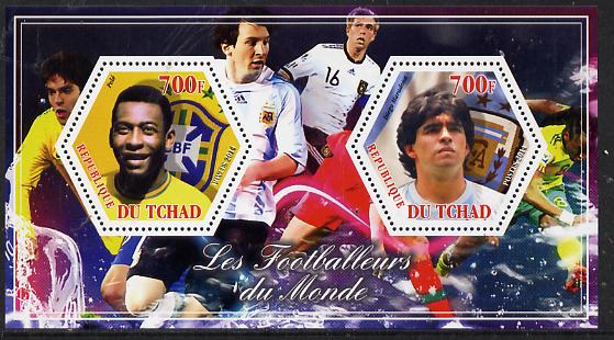 Chad 2014 Footballers of the World #2 perf sheetlet containing two hexagonal-shaped values unmounted mint