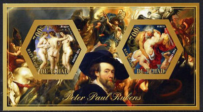 Chad 2014 Peter Paul Rubens #1 imperf sheetlet containing two hexagonal-shaped values unmounted mint