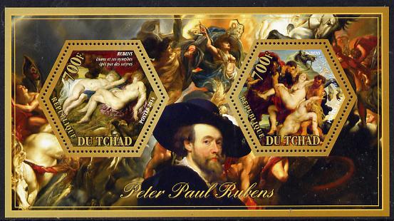 Chad 2014 Peter Paul Rubens #2 perf sheetlet containing two hexagonal-shaped values unmounted mint