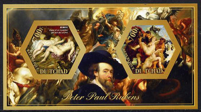 Chad 2014 Peter Paul Rubens #2 imperf sheetlet containing two hexagonal-shaped values unmounted mint