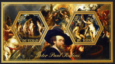 Chad 2014 Peter Paul Rubens #3 perf sheetlet containing two hexagonal-shaped values unmounted mint