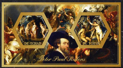 Chad 2014 Peter Paul Rubens #3 imperf sheetlet containing two hexagonal-shaped values unmounted mint