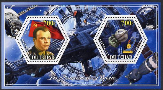 Chad 2014 Conquest of Space #3 perf sheetlet containing two hexagonal-shaped values unmounted mint
