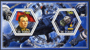 Chad 2014 Conquest of Space #3 perf sheetlet containing two hexagonal-shaped values unmounted mint