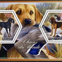 Chad 2014 Dogs #1 perf sheetlet containing two hexagonal-shaped values unmounted mint