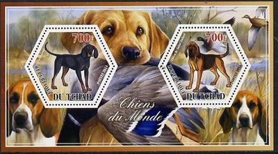 Chad 2014 Dogs #1 perf sheetlet containing two hexagonal-shaped values unmounted mint