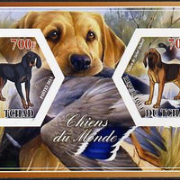 Chad 2014 Dogs #1 imperf sheetlet containing two hexagonal-shaped values unmounted mint
