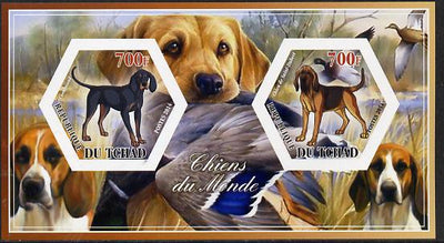 Chad 2014 Dogs #1 imperf sheetlet containing two hexagonal-shaped values unmounted mint