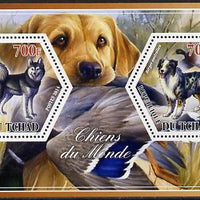 Chad 2014 Dogs #3 perf sheetlet containing two hexagonal-shaped values unmounted mint