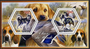 Chad 2014 Dogs #3 perf sheetlet containing two hexagonal-shaped values unmounted mint