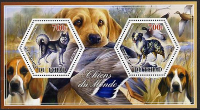 Chad 2014 Dogs #3 perf sheetlet containing two hexagonal-shaped values unmounted mint