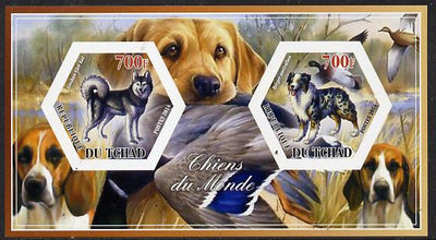 Chad 2014 Dogs #3 imperf sheetlet containing two hexagonal-shaped values unmounted mint