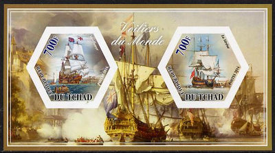 Chad 2014 Sailing Ships #3 imperf sheetlet containing two hexagonal-shaped values unmounted mint