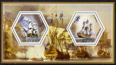Chad 2014 Sailing Ships #4 perf sheetlet containing two hexagonal-shaped values unmounted mint