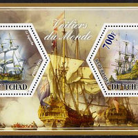 Chad 2014 Sailing Ships #5 perf sheetlet containing two hexagonal-shaped values unmounted mint