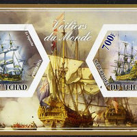 Chad 2014 Sailing Ships #5 imperf sheetlet containing two hexagonal-shaped values unmounted mint
