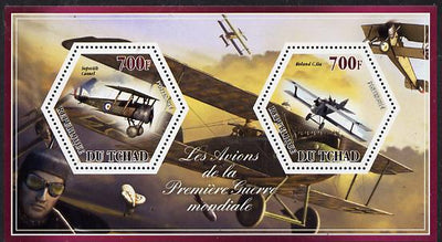 Chad 2014 Aircraft of World War 1 #2 perf sheetlet containing two hexagonal-shaped values unmounted mint