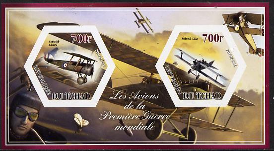 Chad 2014 Aircraft of World War 1 #2 imperf sheetlet containing two hexagonal-shaped values unmounted mint