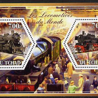 Chad 2014 Steam Locomotives of the World #1 perf sheetlet containing two hexagonal-shaped values unmounted mint