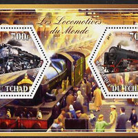 Chad 2014 Steam Locomotives of the World #2 perf sheetlet containing two hexagonal-shaped values unmounted mint