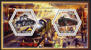 Chad 2014 Steam Locomotives of the World #2 perf sheetlet containing two hexagonal-shaped values unmounted mint