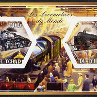 Chad 2014 Steam Locomotives of the World #2 imperf sheetlet containing two hexagonal-shaped values unmounted mint