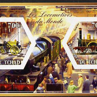 Chad 2014 Steam Locomotives of the World #3 imperf sheetlet containing two hexagonal-shaped values unmounted mint
