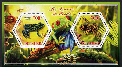 Chad 2014 Frogs & Toads #1 perf sheetlet containing two hexagonal-shaped values unmounted mint