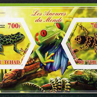 Chad 2014 Frogs & Toads #1 imperf sheetlet containing two hexagonal-shaped values unmounted mint