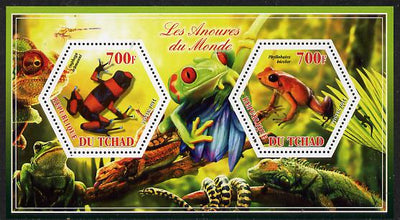 Chad 2014 Frogs & Toads #2 perf sheetlet containing two hexagonal-shaped values unmounted mint