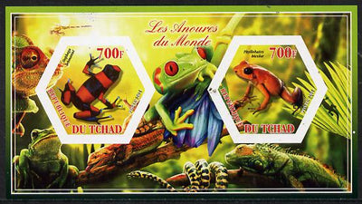 Chad 2014 Frogs & Toads #2 imperf sheetlet containing two hexagonal-shaped values unmounted mint