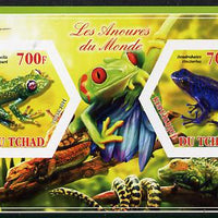 Chad 2014 Frogs & Toads #3 imperf sheetlet containing two hexagonal-shaped values unmounted mint
