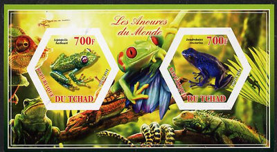 Chad 2014 Frogs & Toads #3 imperf sheetlet containing two hexagonal-shaped values unmounted mint
