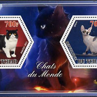 Chad 2014 Cats #1 perf sheetlet containing two hexagonal-shaped values unmounted mint