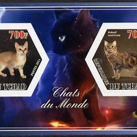 Chad 2014 Cats #2 imperf sheetlet containing two hexagonal-shaped values unmounted mint