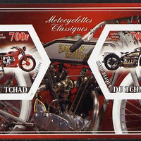 Chad 2014 Motorcycles #1 imperf sheetlet containing two hexagonal-shaped values unmounted mint